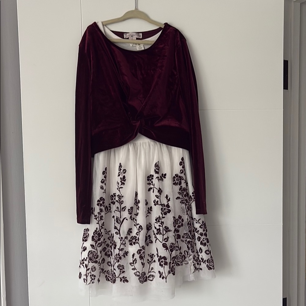 Knitworks Burgundy and White Floral Kids Formal Dress